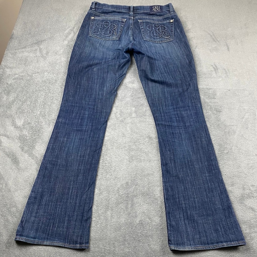Rock Republic Women 31 Kasandra Bootcut Jeans Blue Dark Wash Low Rise Logo Denim